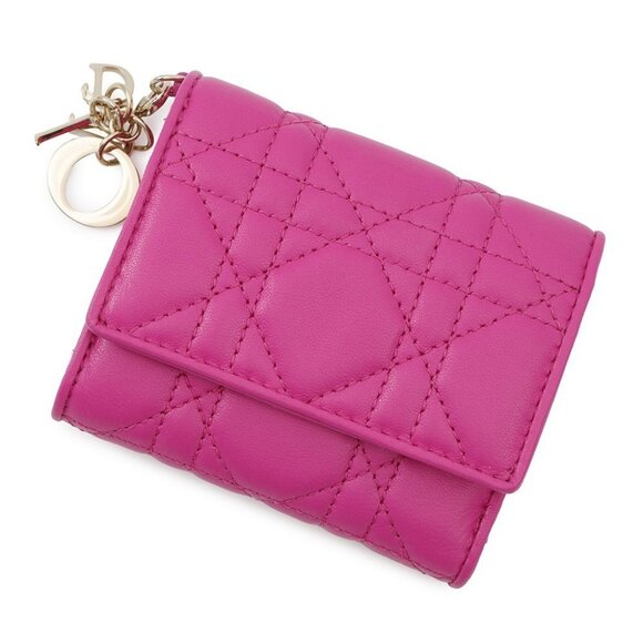 Dior Lady Dior Lotus Wallet Cannage Tri-fold Wallet Lambskin Pink - Picture 2 of 14